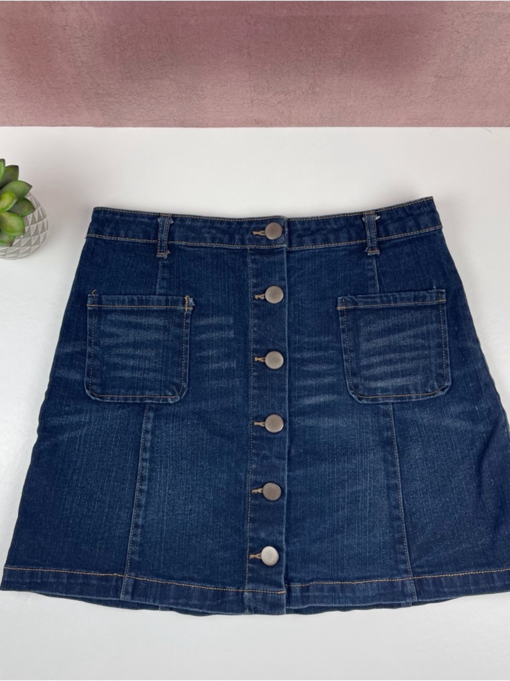 Aeropostale Dark Wash Blue Denim Button Front Skirt Women Size 8 Casual